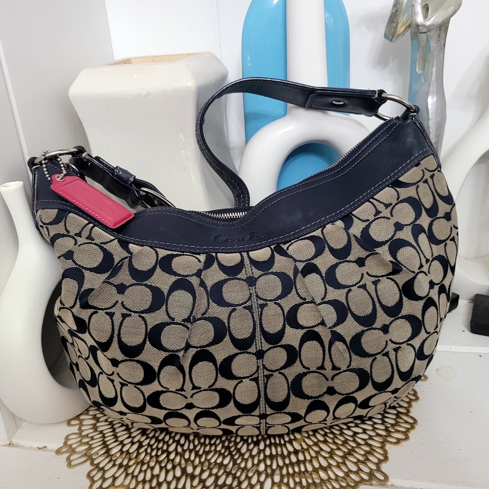 Coach Navy and Tan Signature Hobo Bag - Picture 13 of 13